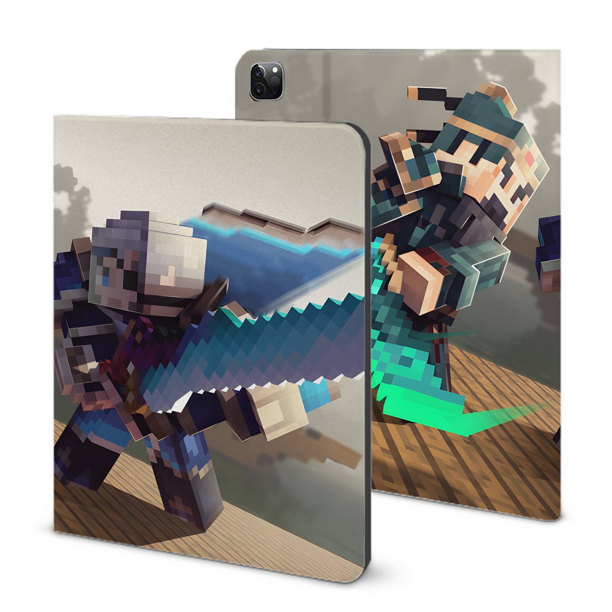 （画像用） マインクラフト ブロックの世界 Minecraft MC Block world IPad ケース ブック型 PUレザー TPU 耐衝撃 軽量 薄型 ペン収納なし 全面保護 IPad 各モデル対応